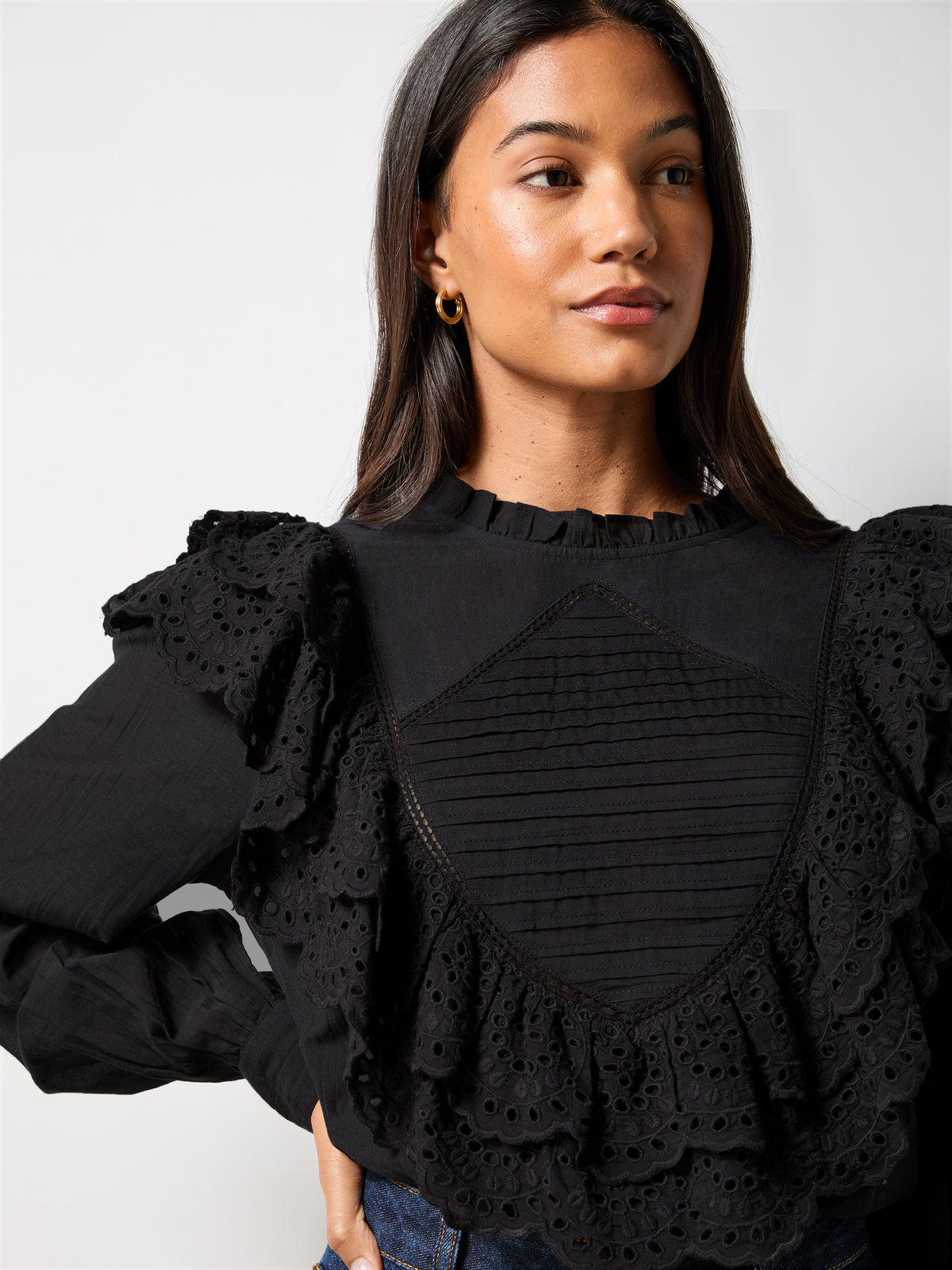 Black Frill Front Blouse