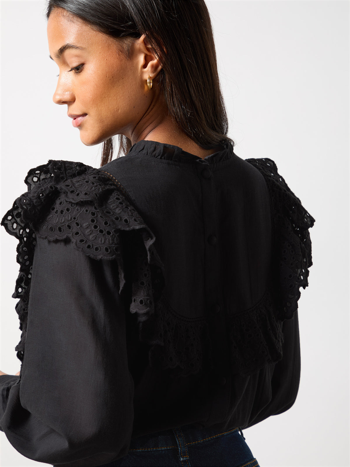 Black Frill Front Blouse