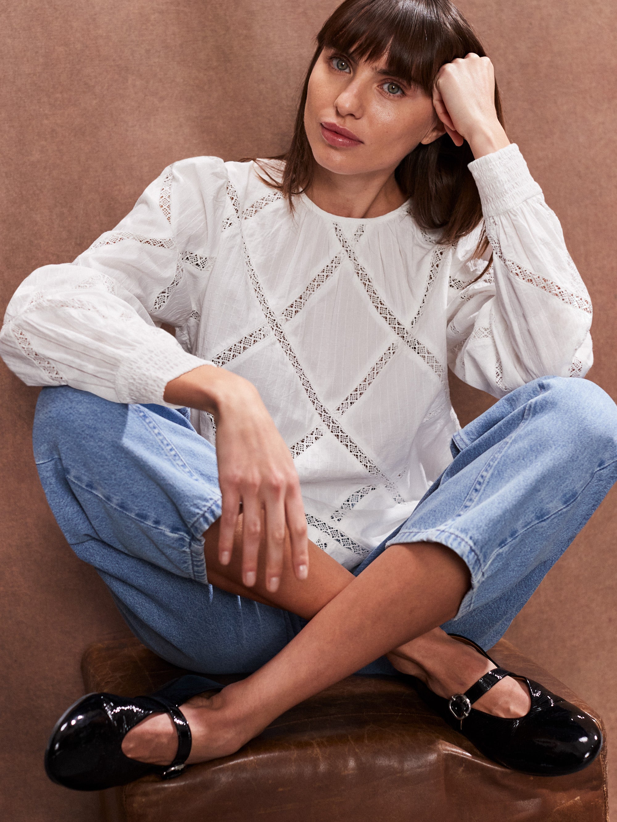Ivory Diamond Lace Trim Blouse – Ro&Zo