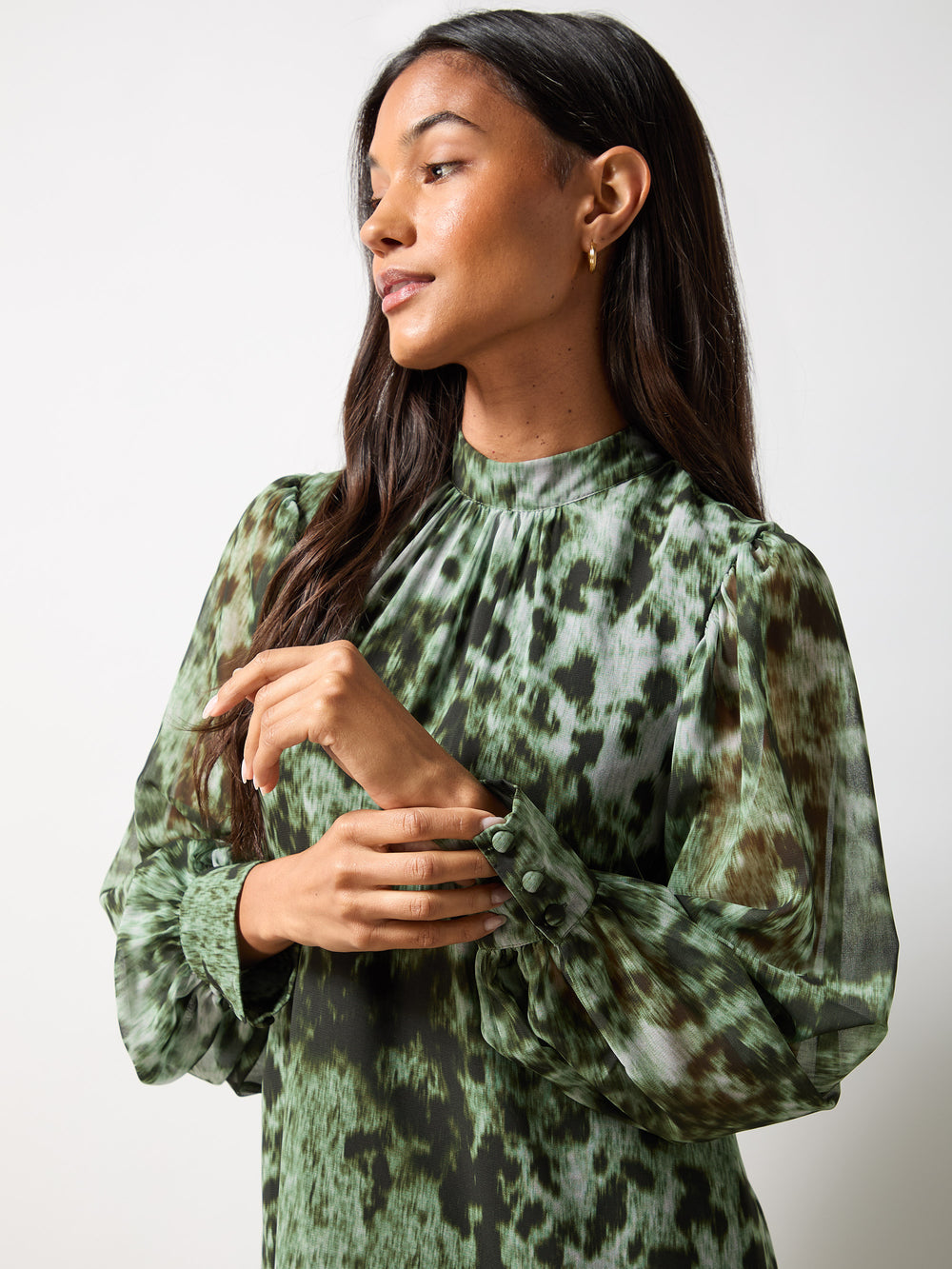 Green Leopard Print High Neck Dress Ro&Zo Green Leopard Print High Neck Dress Ro&Zo