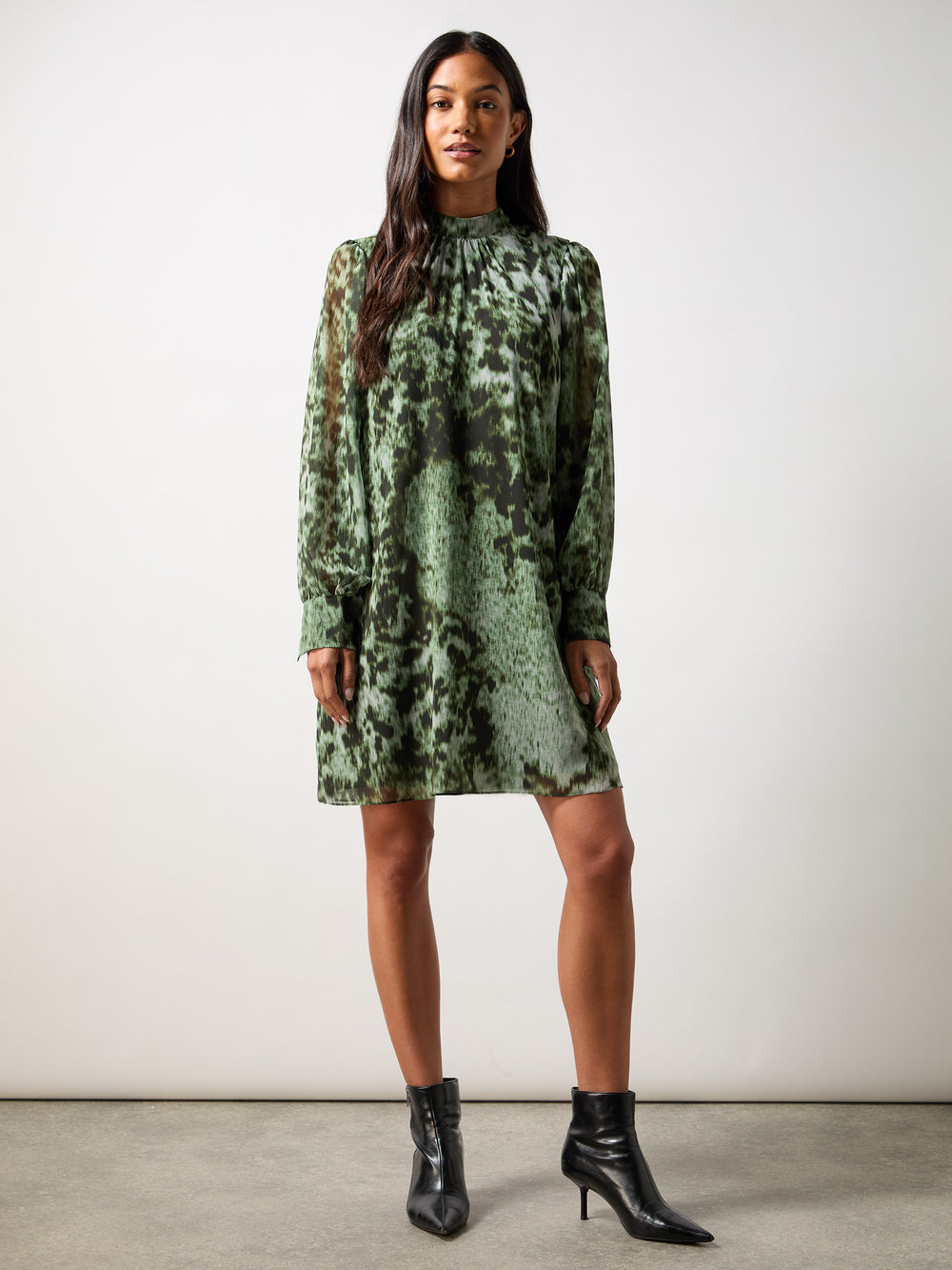 Green Leopard Print High Neck Dress Ro&Zo Green Leopard Print High Neck Dress Ro&Zo