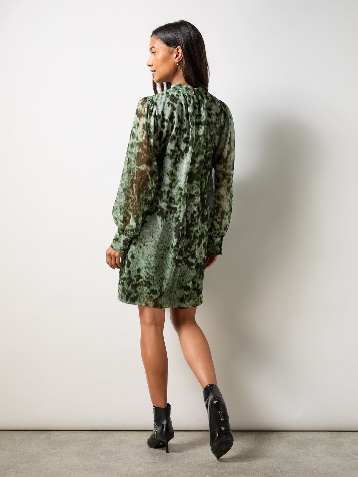 Petite Green Leopard Print High Neck Dress