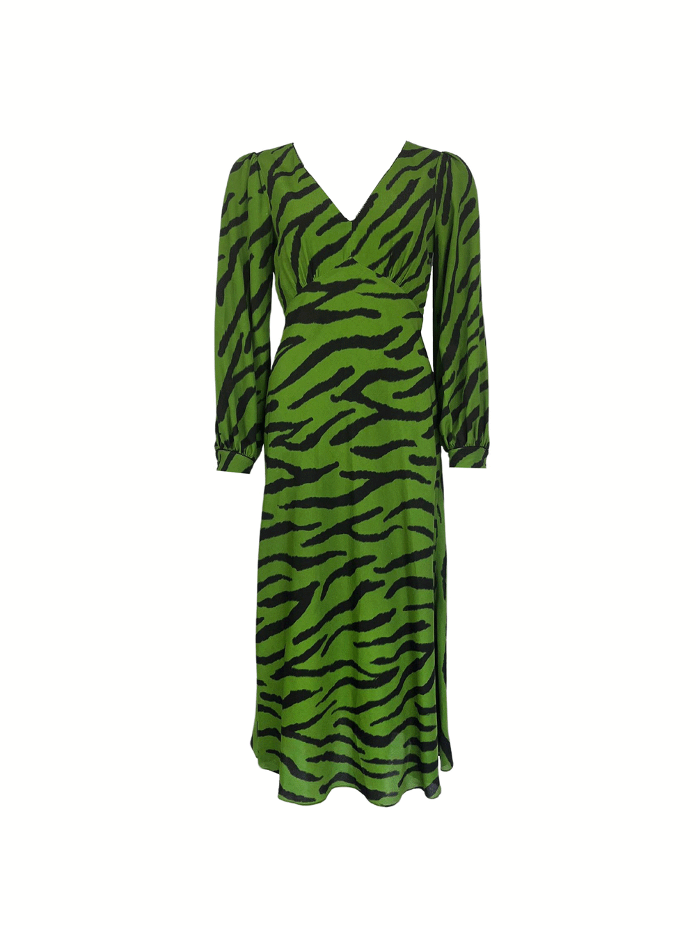 Green Zebra Print V-Neck Midi Dress Ro&Zo Green Zebra Print V-Neck Midi Dress Ro&Zo