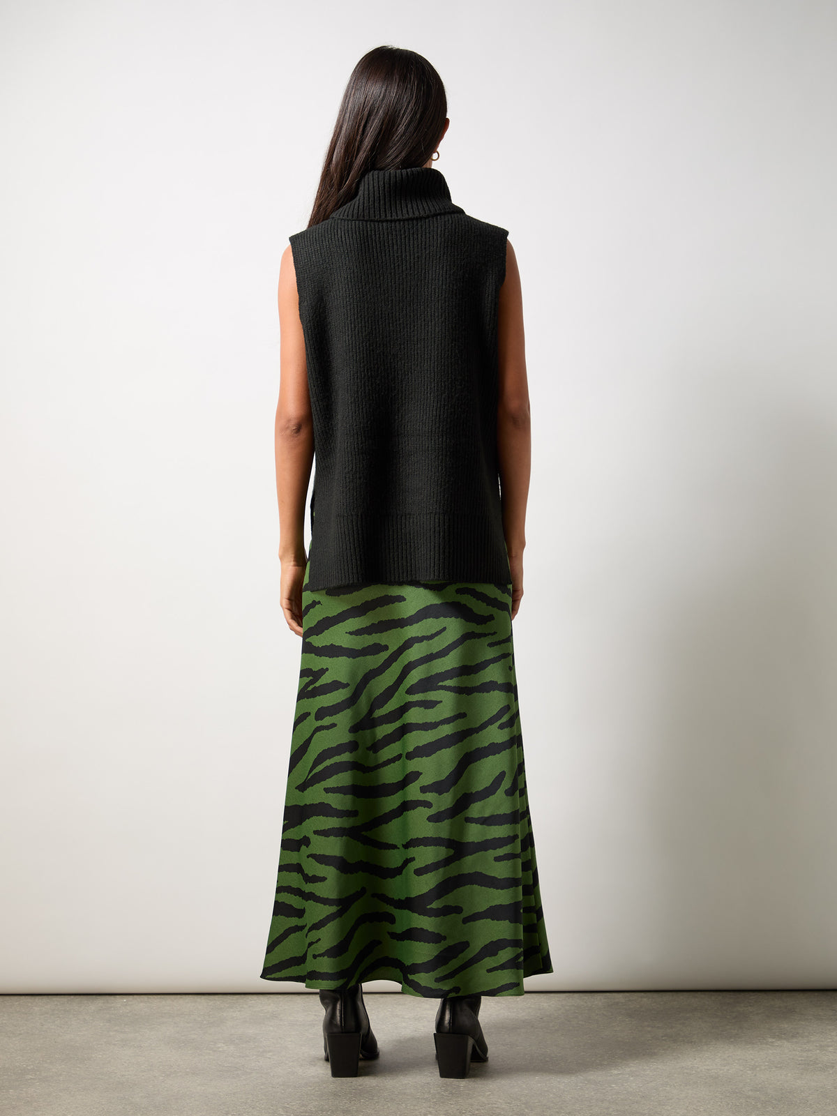 Petite Green Zebra Print Bias Cut Maxi Skirt