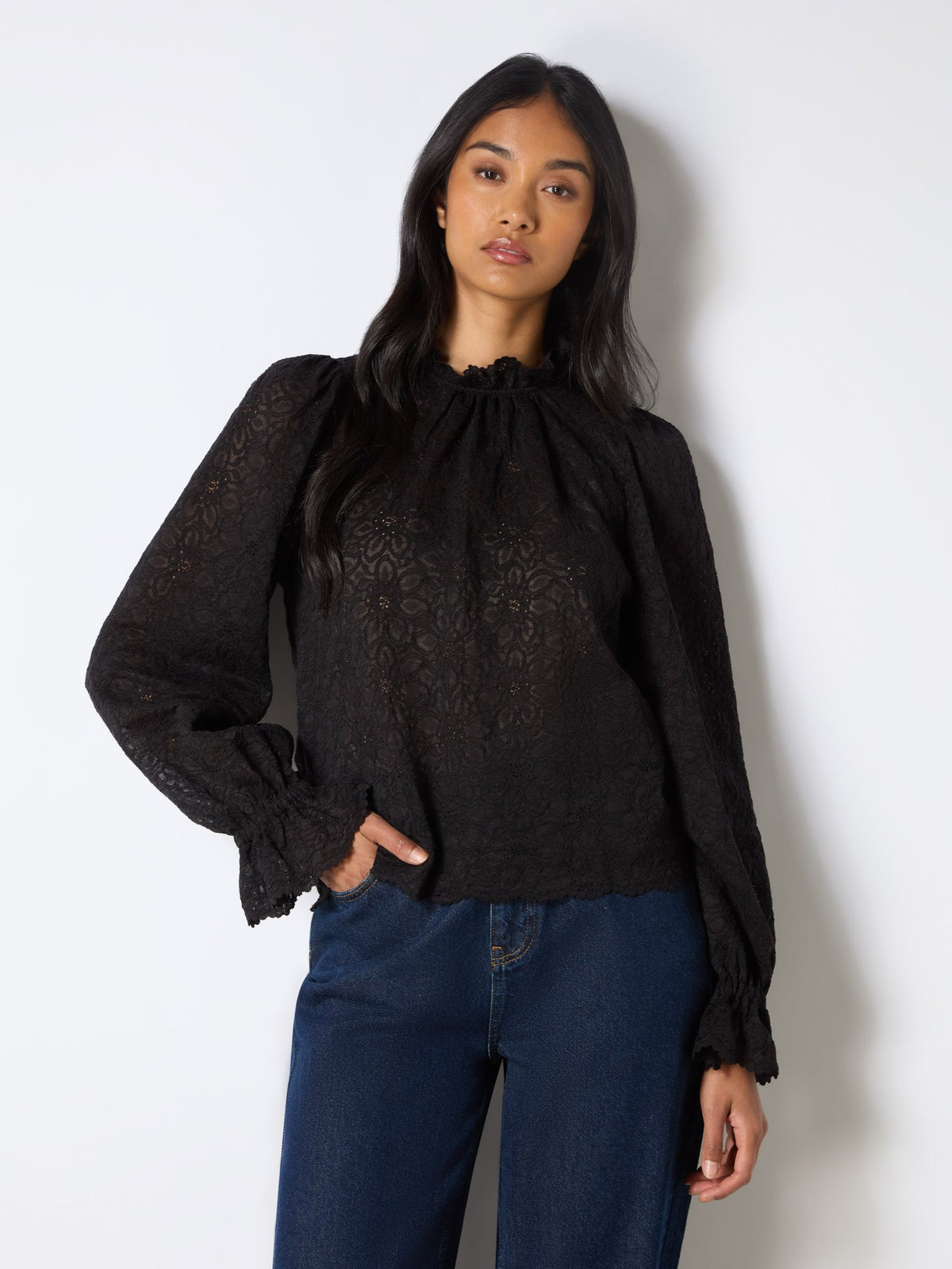 Black Lace Scallop Top