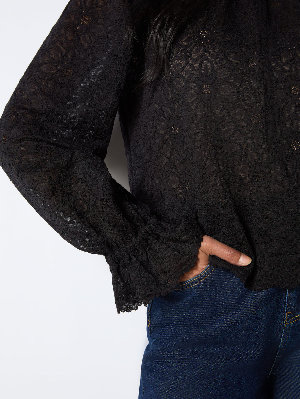 Black Lace Scallop Top