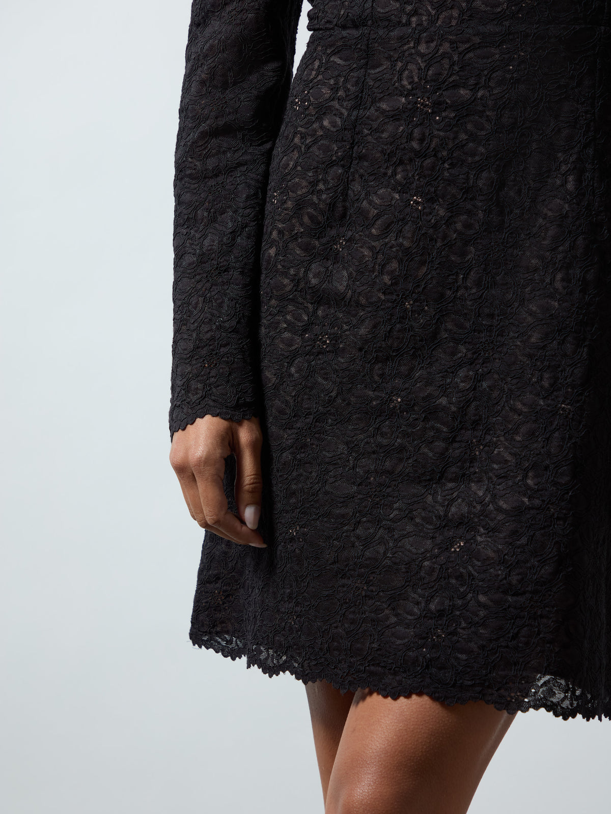 Black Lace Scallop Hem Dress