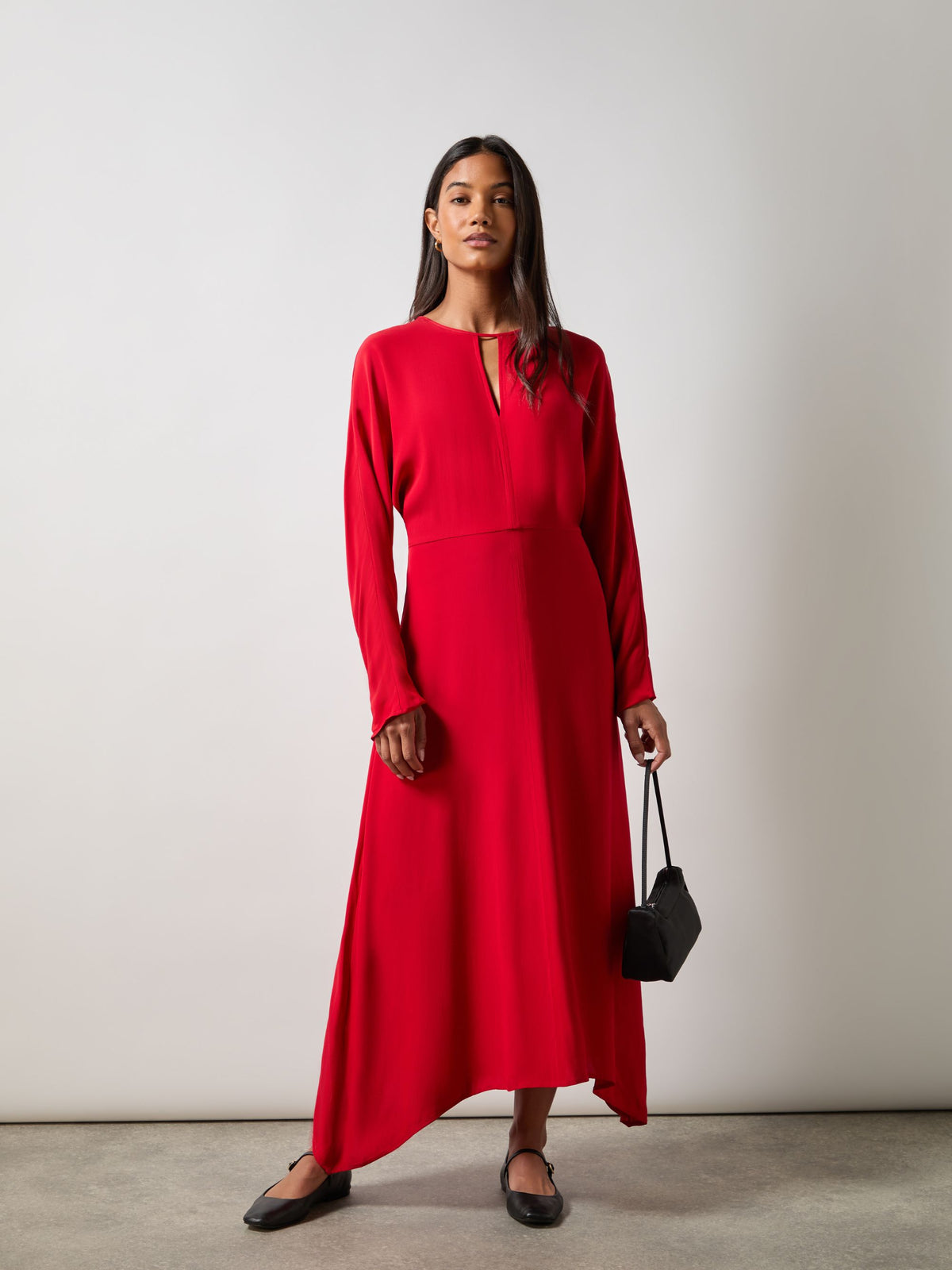 Red Crepe Keyhole Midi Dress