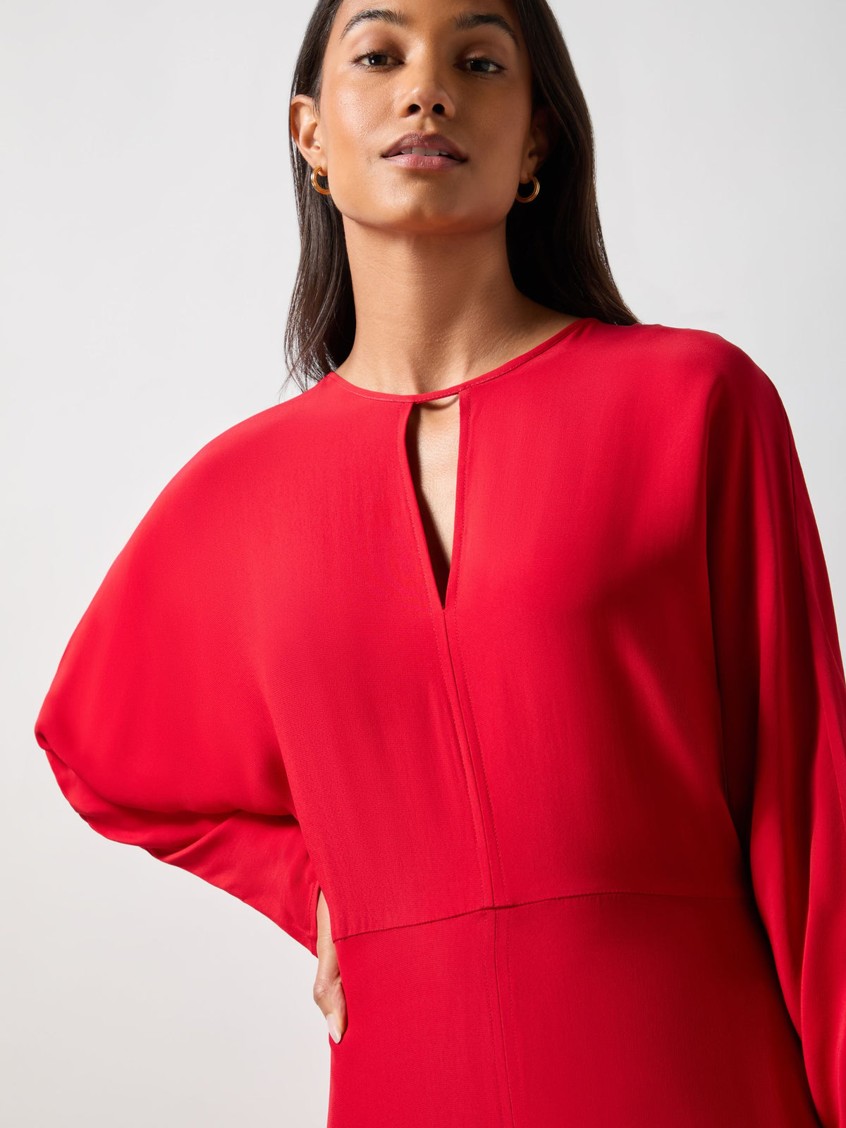 Petite Red Crepe Keyhole Midi Dress