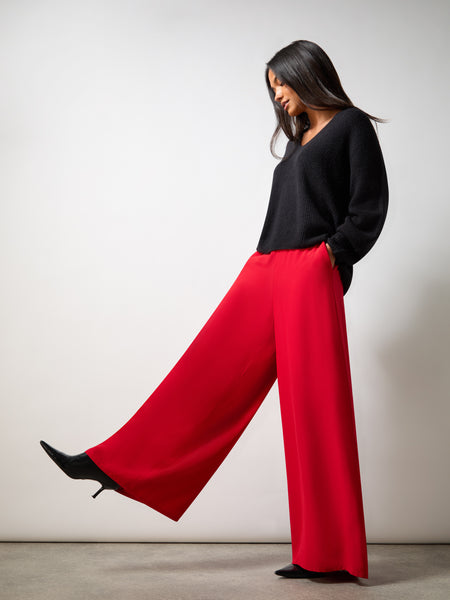 open lace back dress Crimson red women's dress pants | Wide-leg, tall girl friendly main image 0