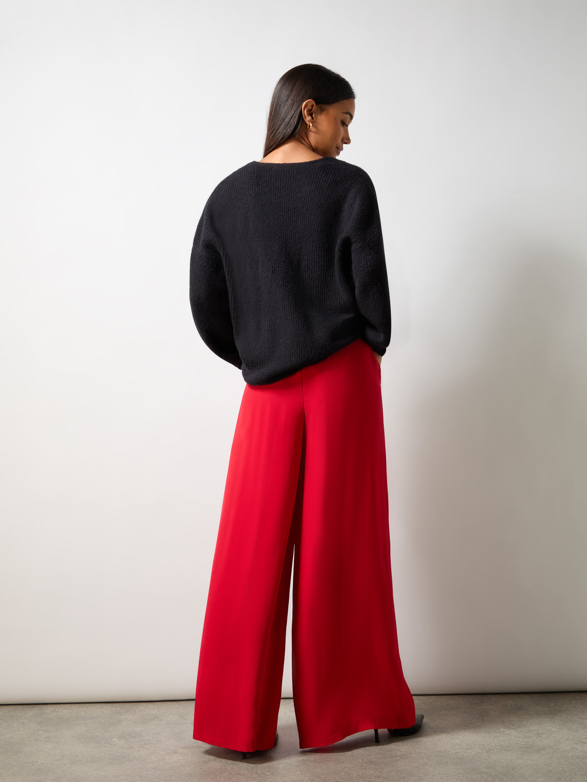 Petite Red Crepe Wide Leg Trouser