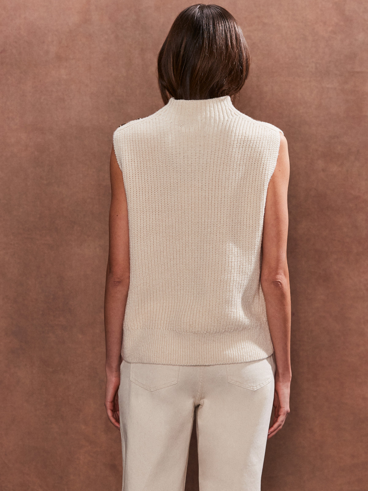 Cream Button Detail Cotton-Rich Knit Vest