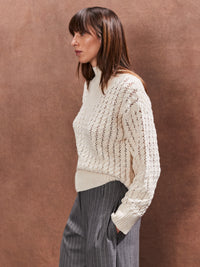 Cream Pointelle High Neck Jumper