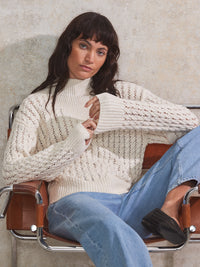 Cream Pointelle High Neck Jumper