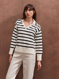 Striped V-Neck Cotton Blend Jumper