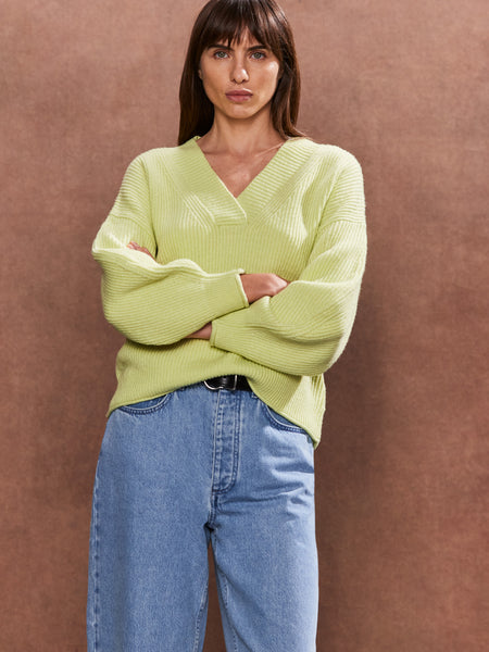Lime V-Neck Rib-Knit Jumper – Ro&Zo
