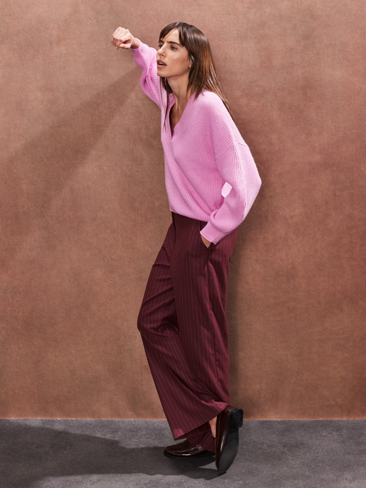 Petite Burgundy Pinstripe Wide Leg Trousers