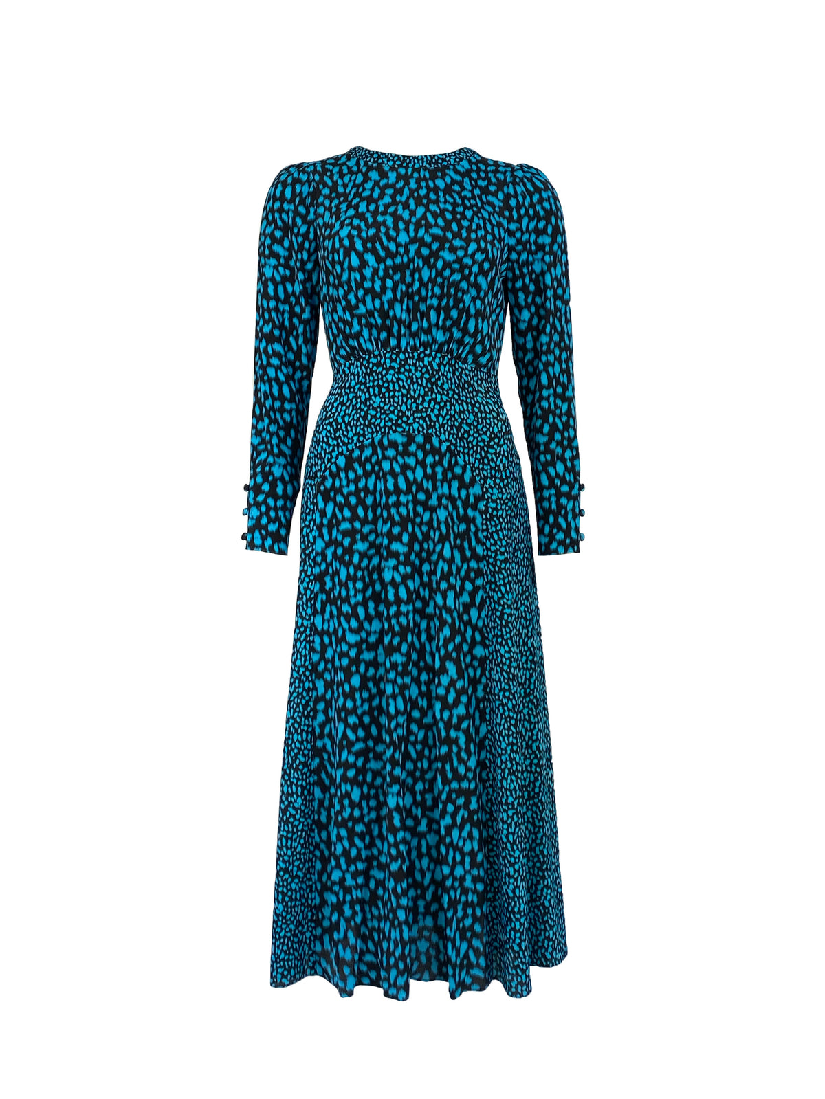 Petite Blue Dash Print Godet Detail Dress