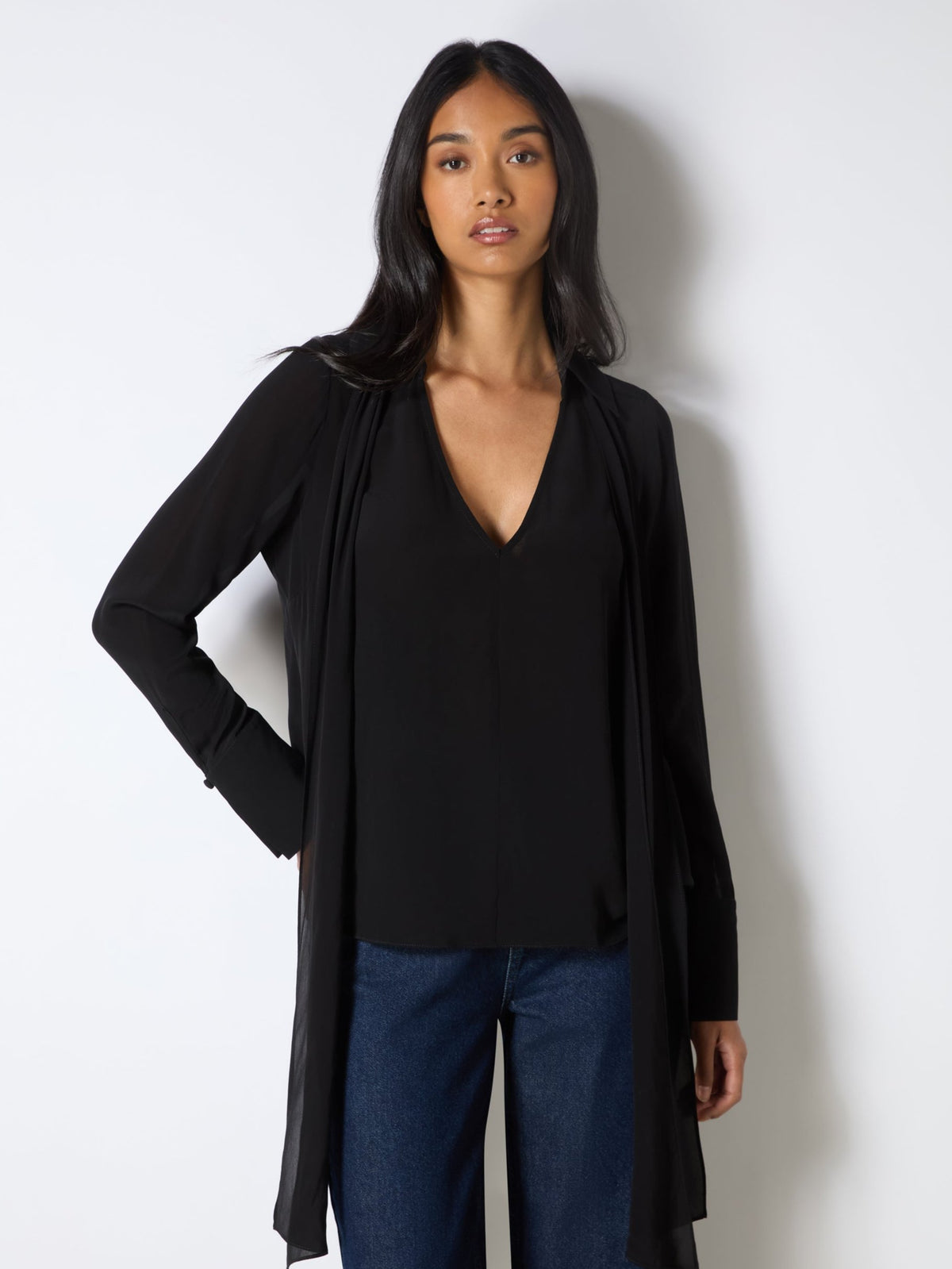 Black Tie Neck Blouse