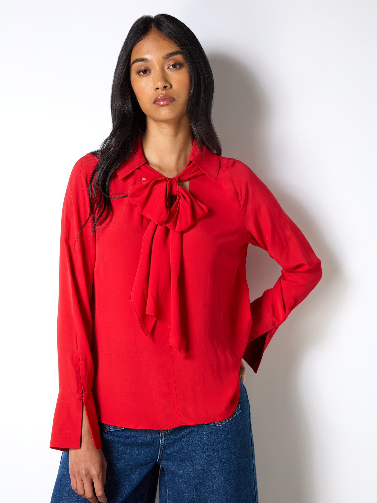 Red Tie Neck Blouse