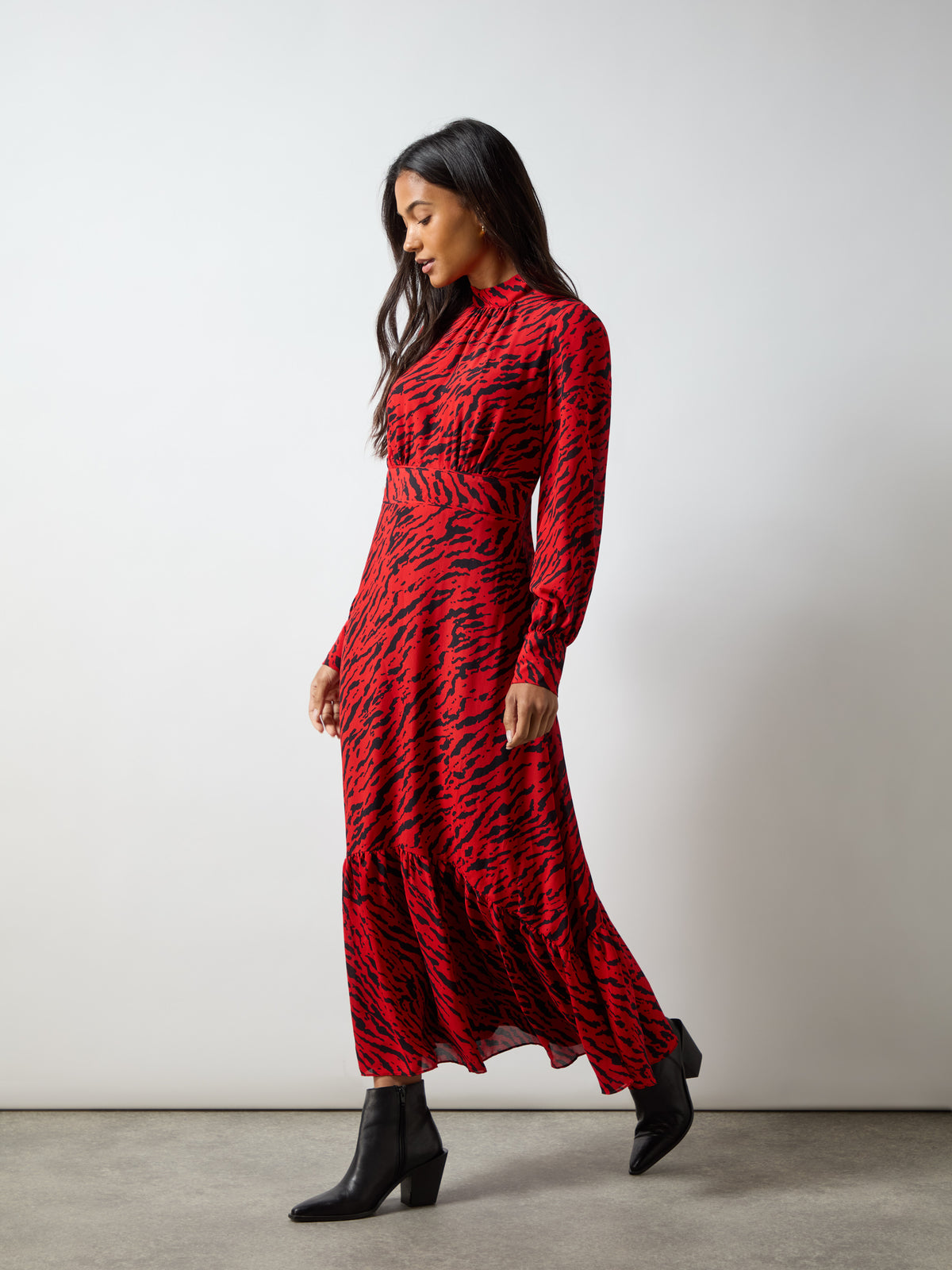 Red Zebra Print Tie Back Midi Dress