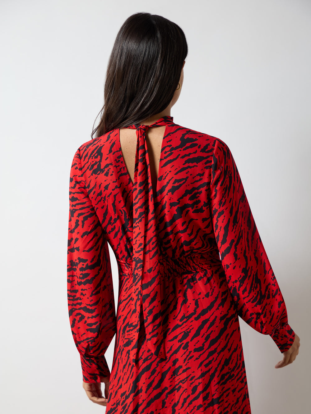 Red Zebra Print Tie Back Midi Dress Ro&Zo Red Zebra Print Tie Back Midi Dress Ro&Zo