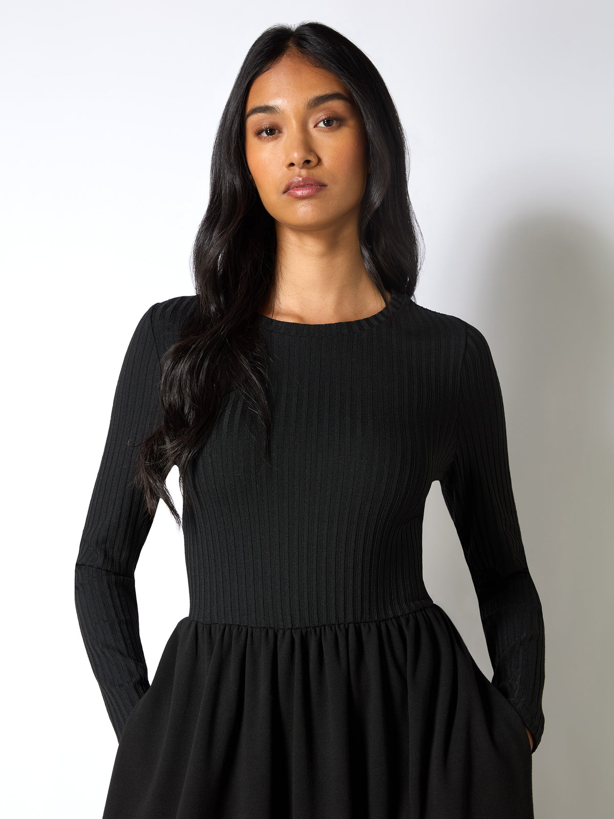 Petite Black Rib Top Ponte Skirt Dress