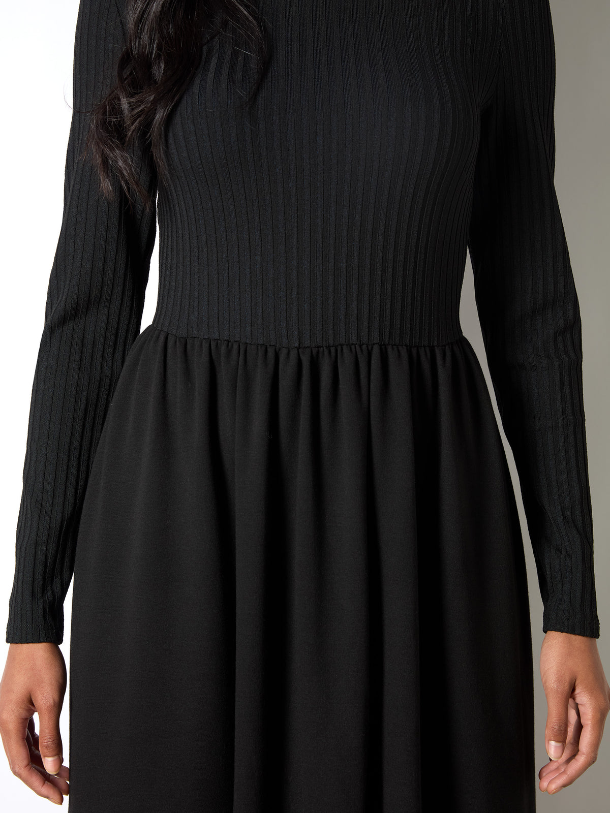 Petite Black Rib Top Ponte Skirt Dress