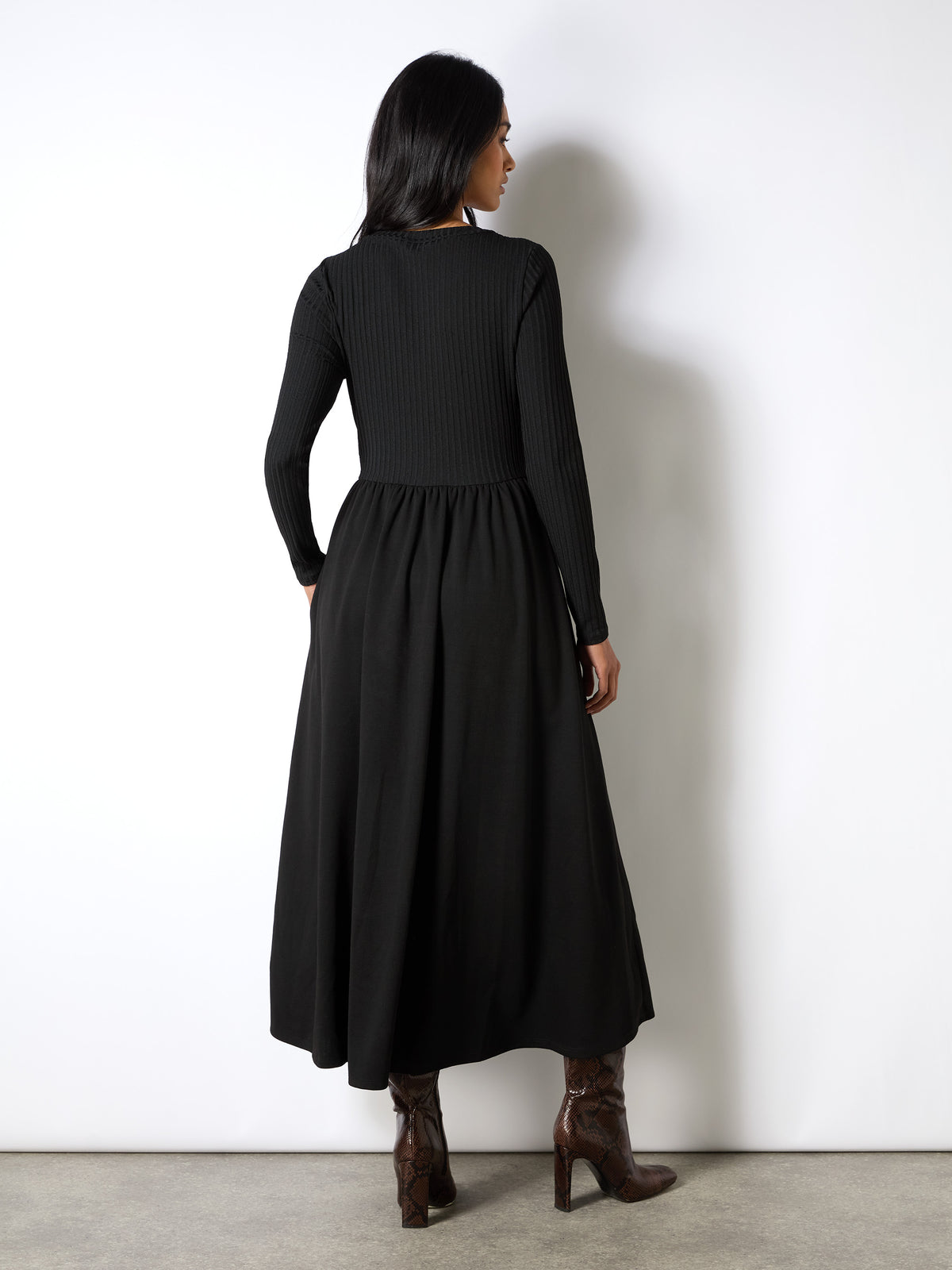 Black Rib Top Ponte Skirt Dress