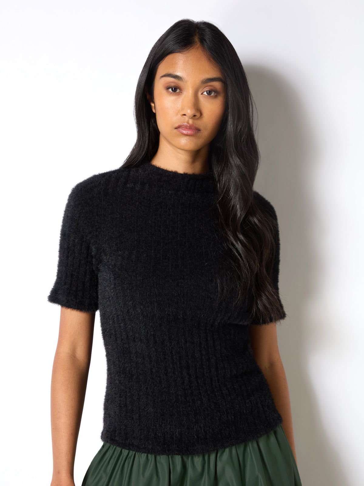 Black Fluffy Rib Top