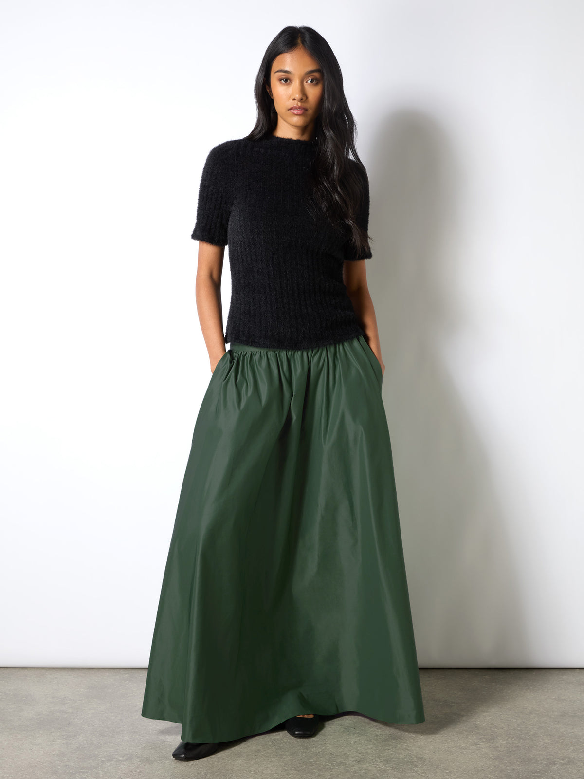 Petite Green Full Maxi Skirt