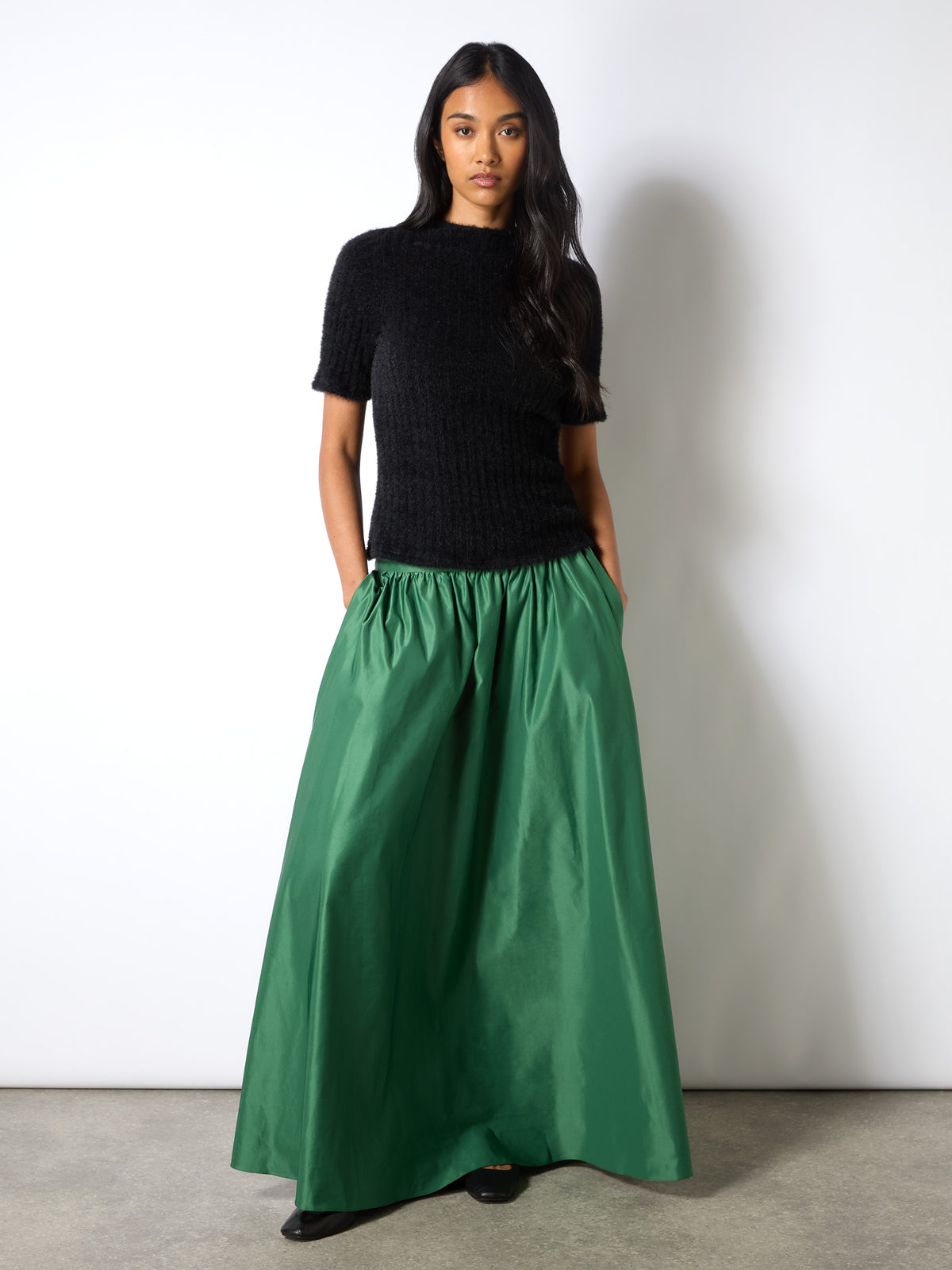 Petite Green Full Maxi Skirt