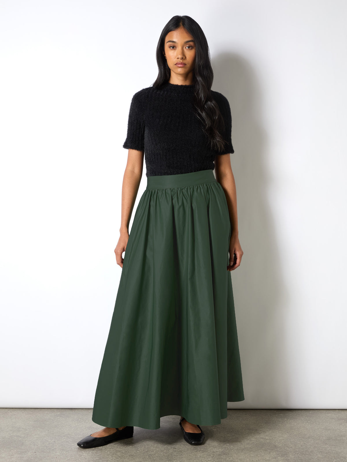 Petite Green Full Maxi Skirt