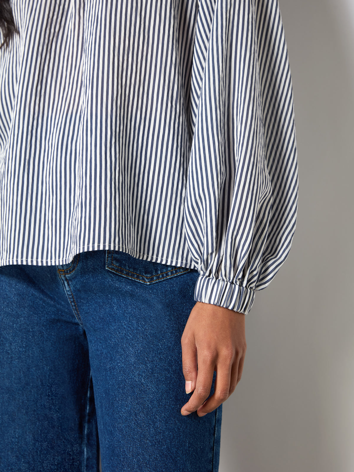 Navy Stripe Gathered Neck Blouse