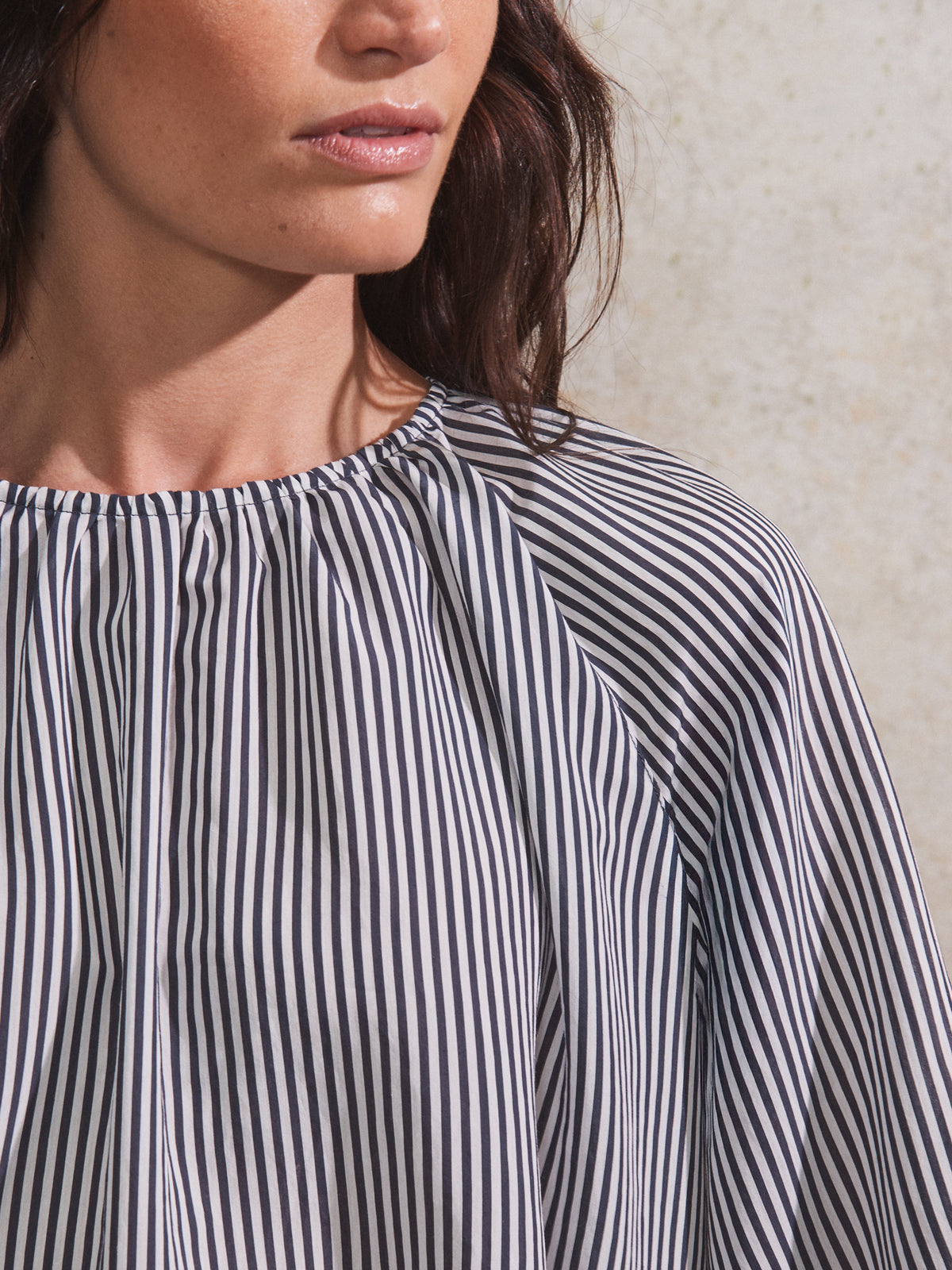 Navy Stripe Gathered Neck Blouse