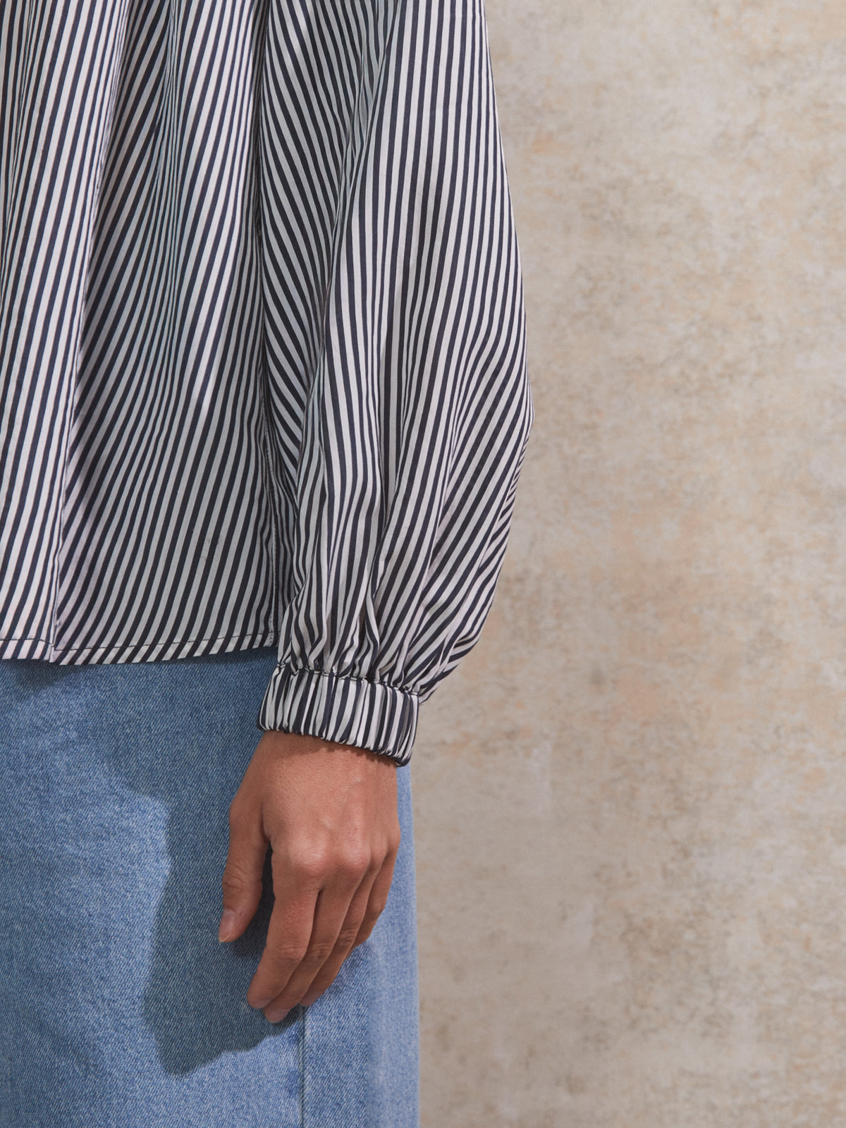 Navy Stripe Gathered Neck Blouse