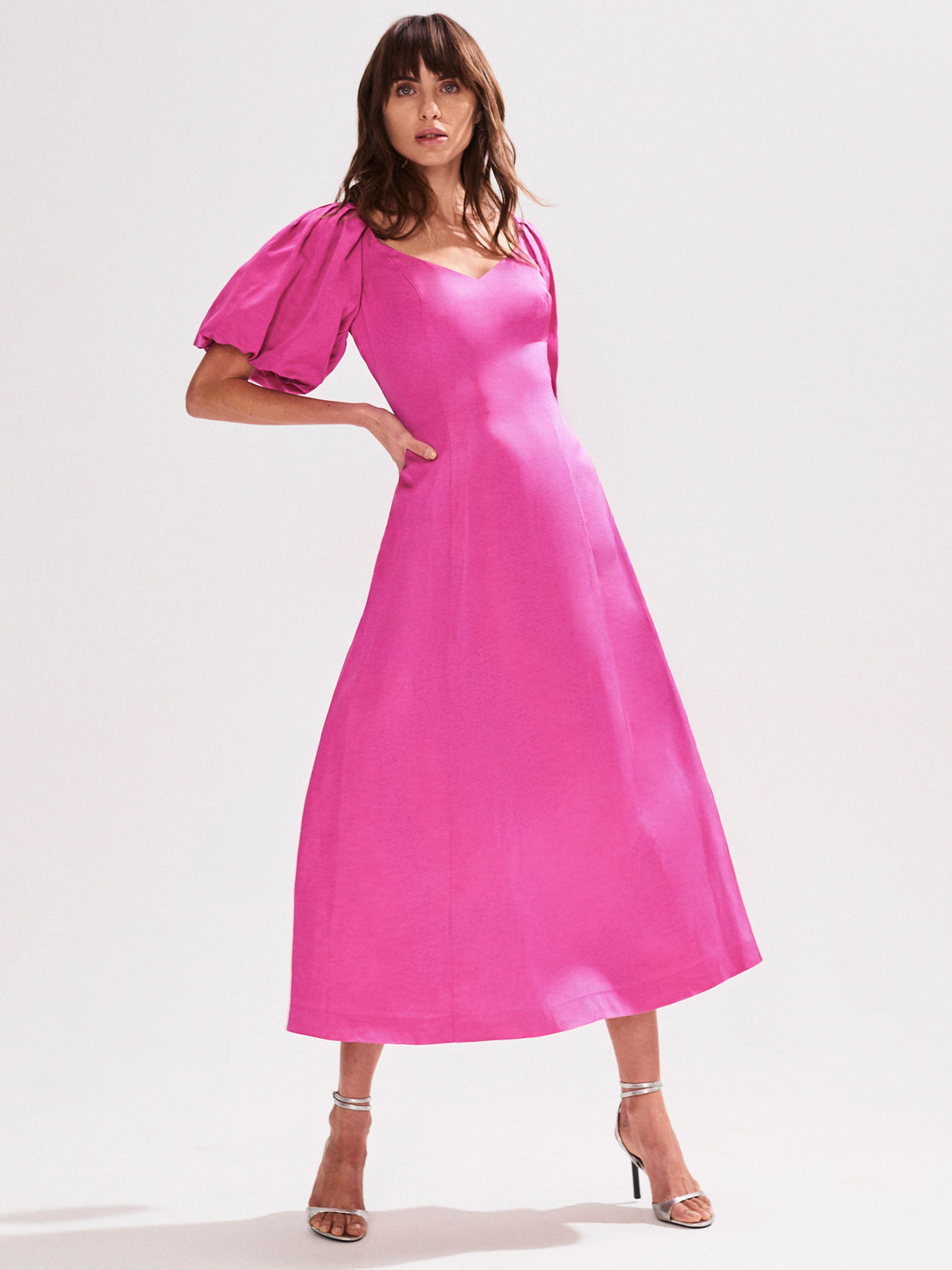 Yasmin Pink Puff Sleeve Dress