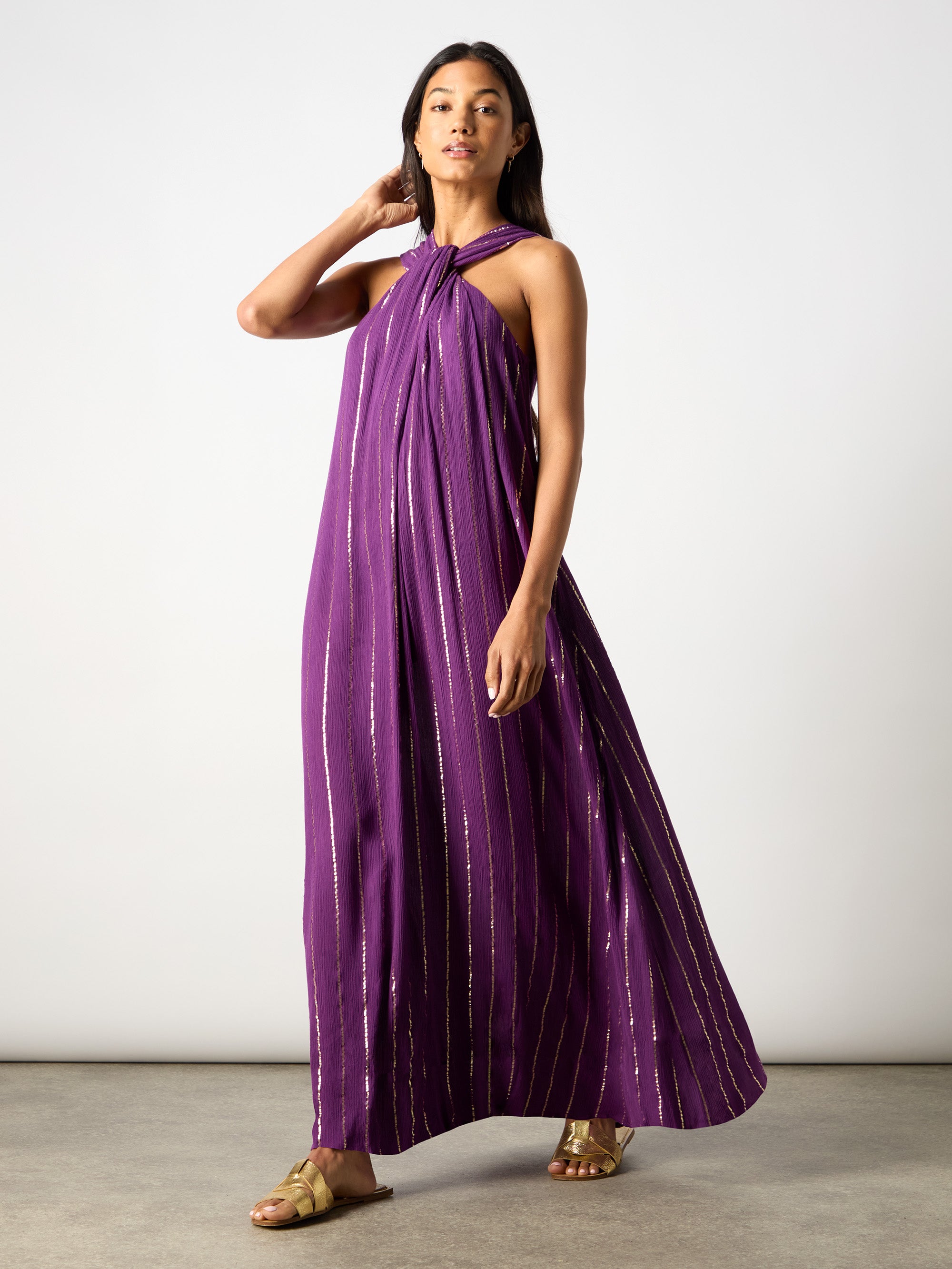 【レビューで送料無料】 Purple Lurex Twist Neck Maxi Dress – Ro&Zo One Piece