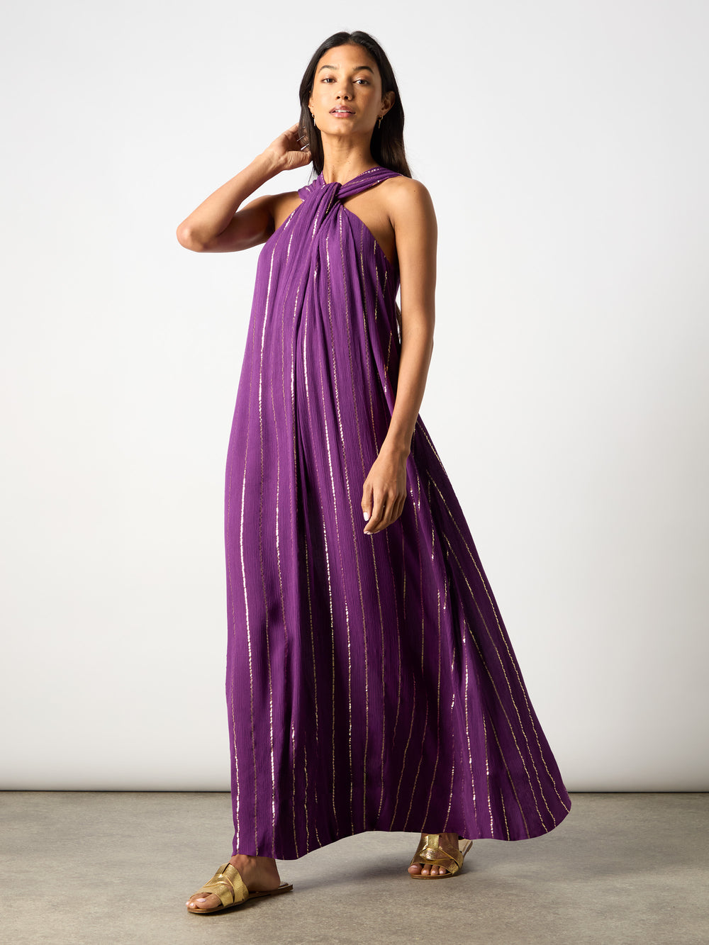 Purple Lurex Twist Neck Maxi Dress Ro&Zo Purple Lurex Twist Neck Maxi Dress Ro&Zo