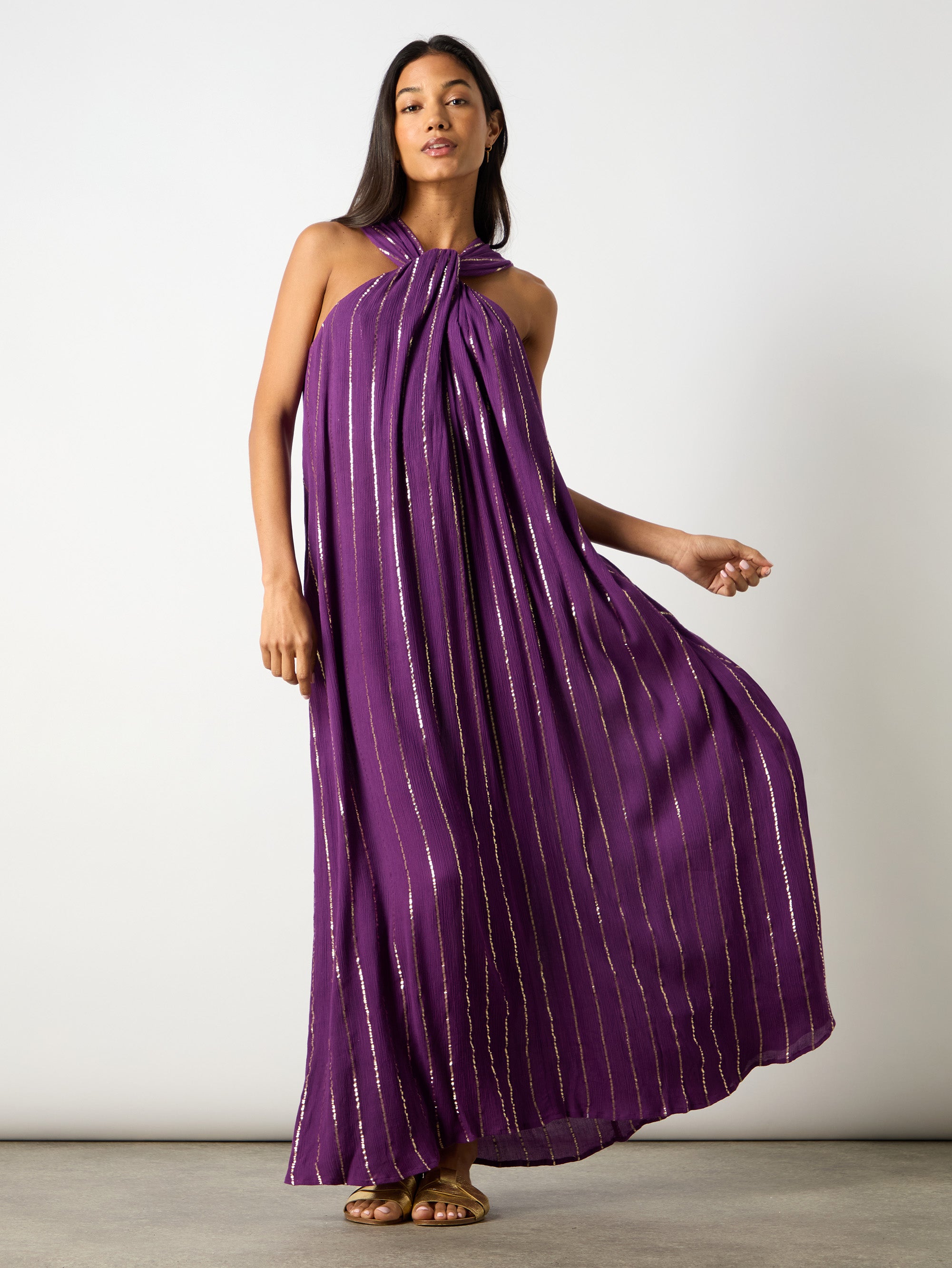 Purple Lurex Twist Neck Maxi Dress – Ro&Zo