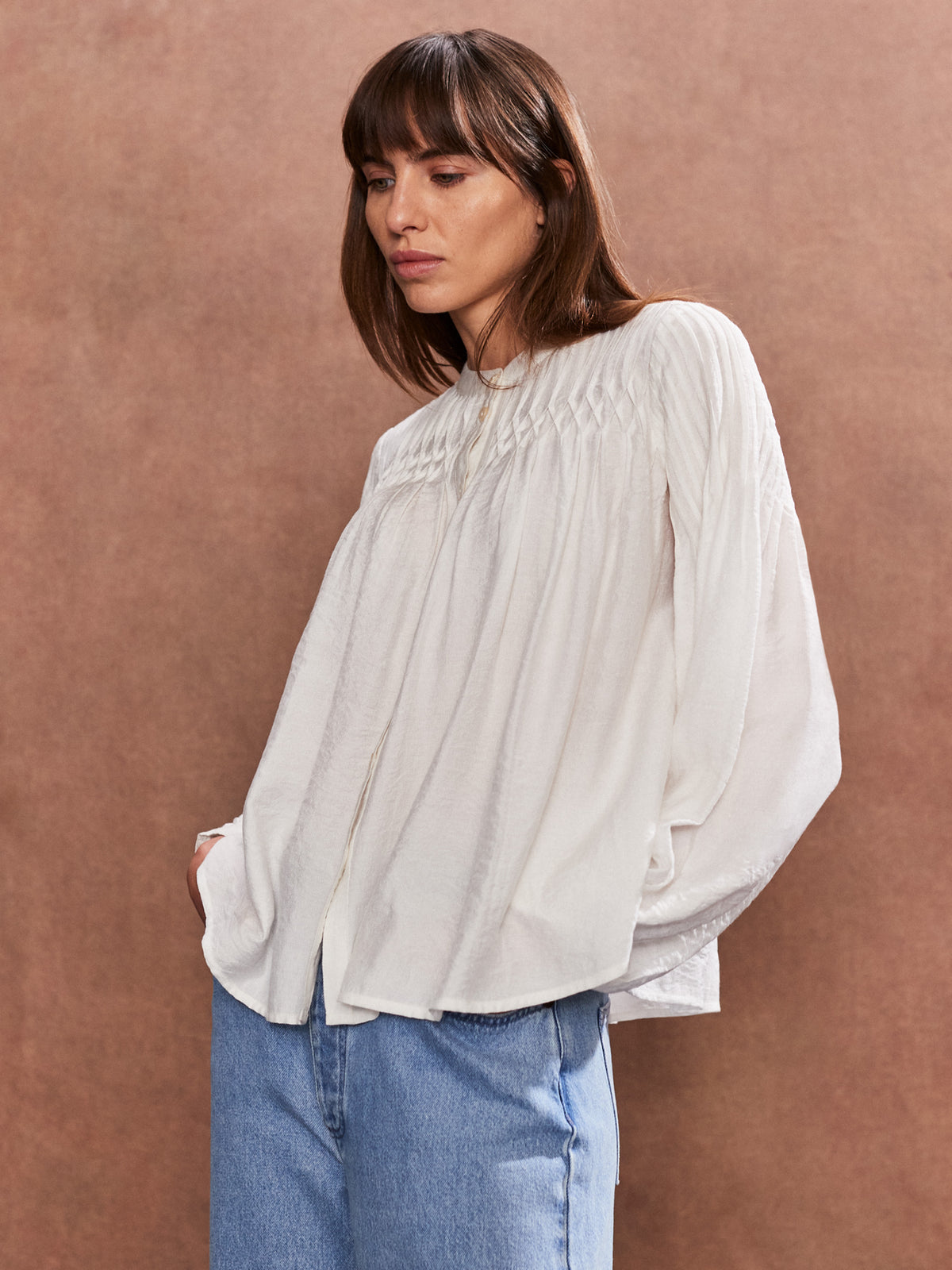 Ivory Smocked Detail Blouse