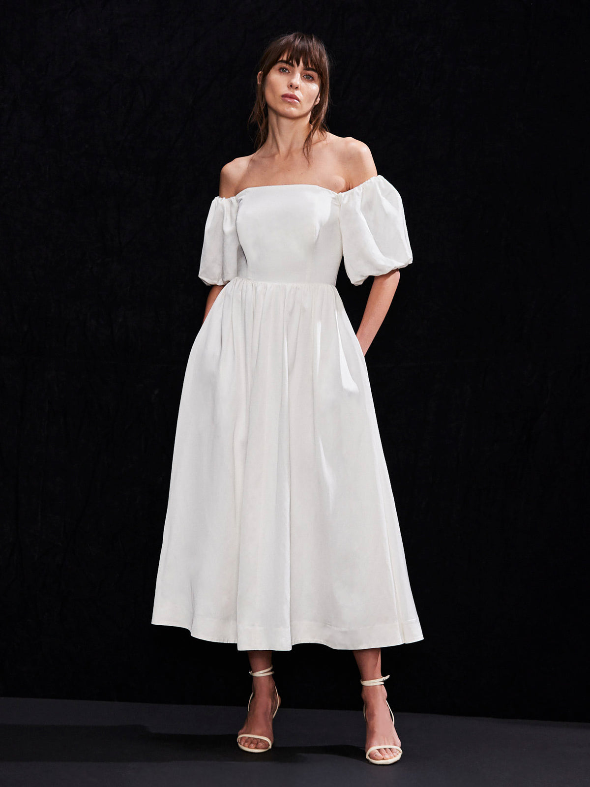 Alba Ivory Bardot Puff Sleeve Maxi Dress