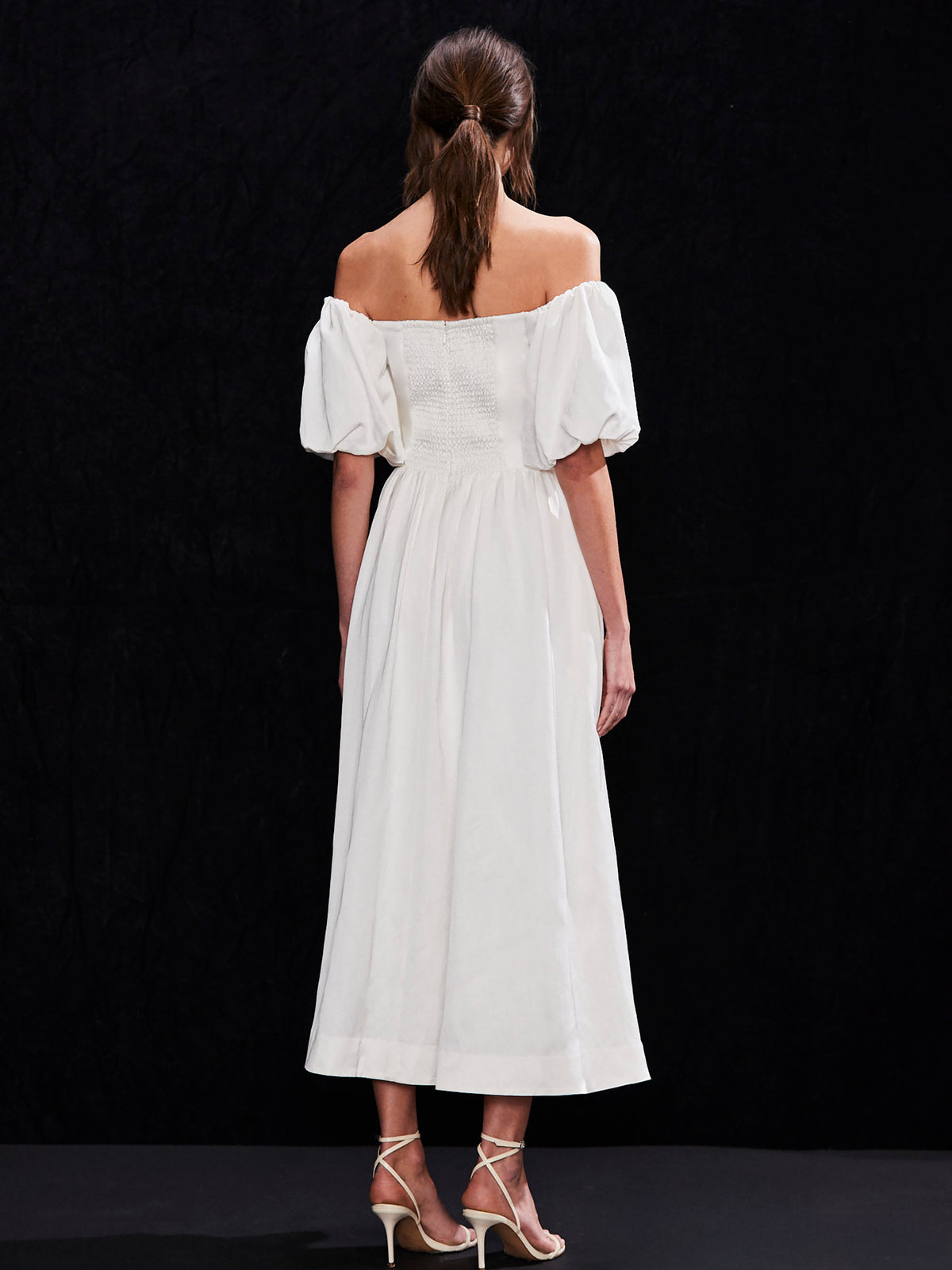 Alba Ivory Bardot Puff Sleeve Maxi Dress