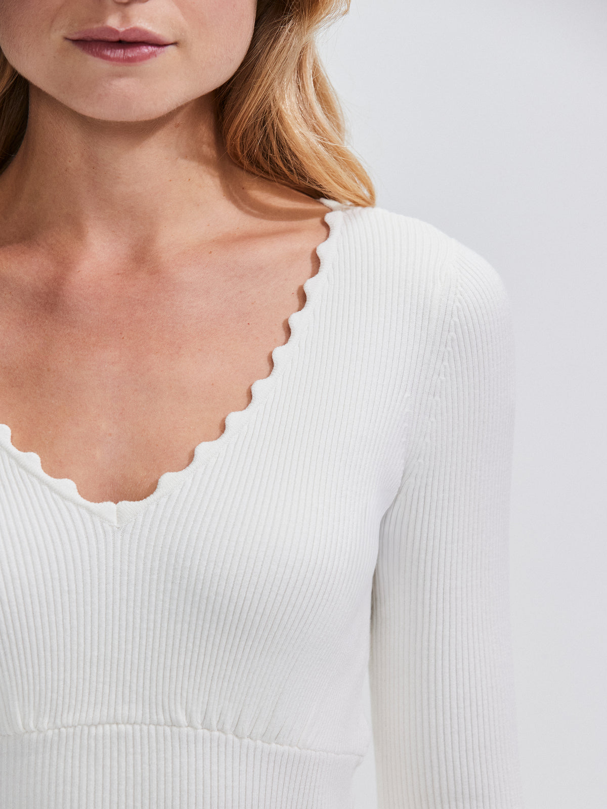 Ivory Rib Knit Scallop Edge Top