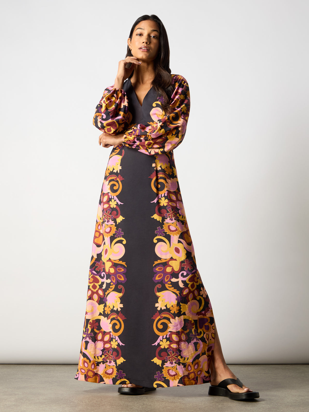 Multi Paisley Print Split Leg Dress