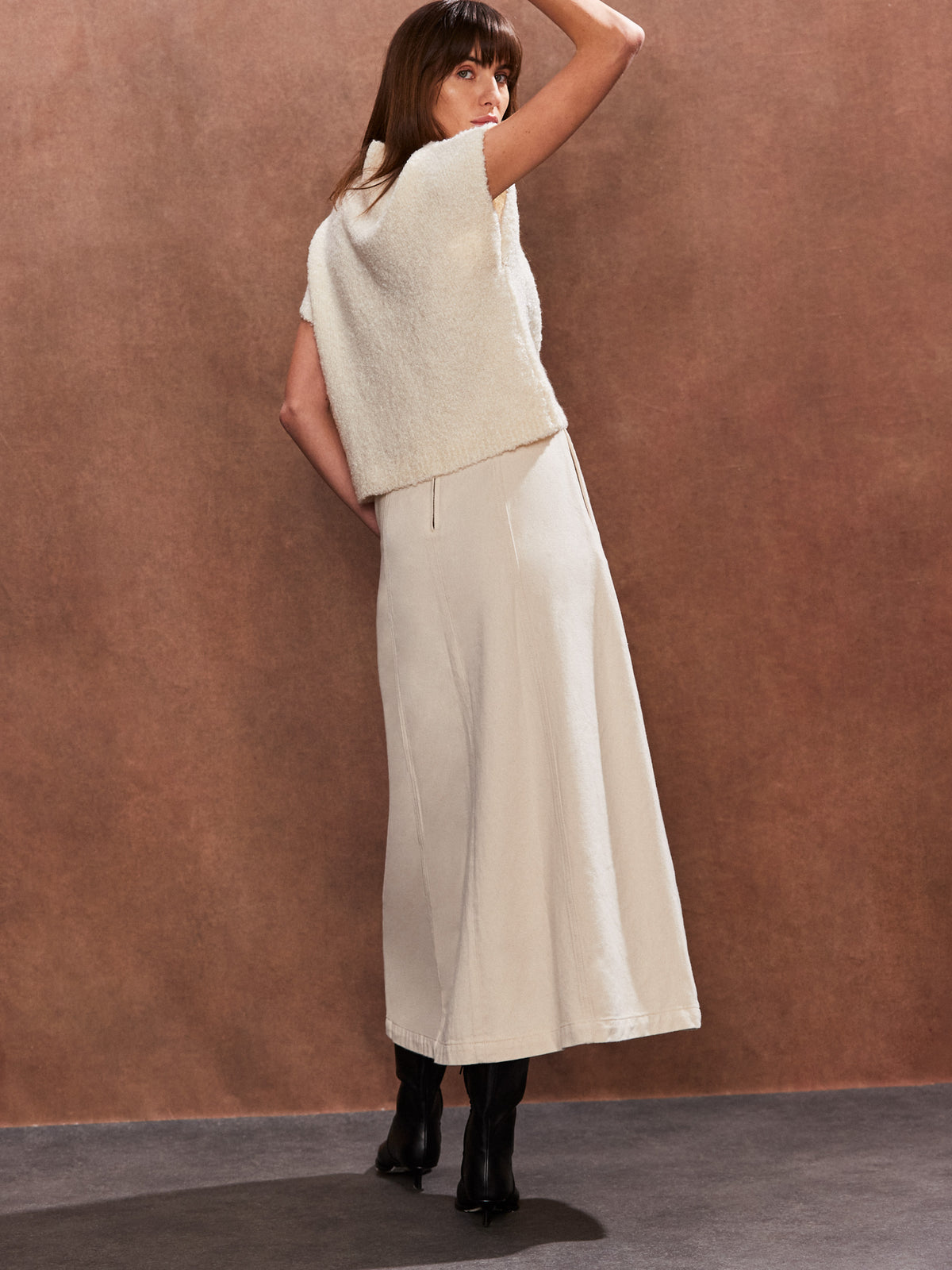 Cream Panelled A-Line Skirt