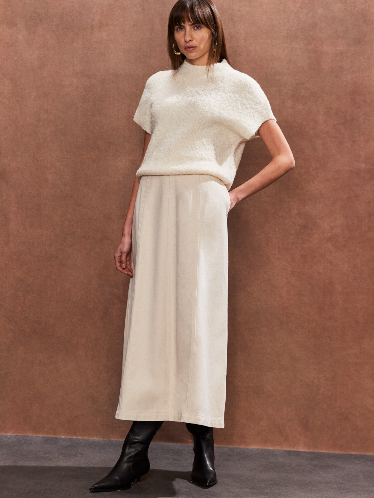 Cream Panelled A-Line Skirt