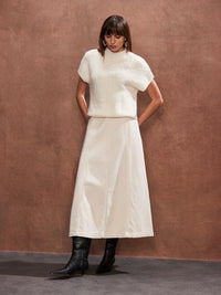 Cream Panelled A-Line Skirt