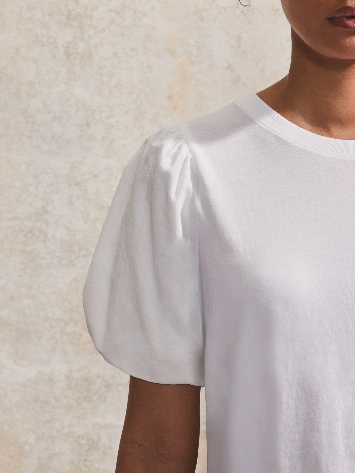 White Pure Cotton Puff-Sleeve T-Shirt