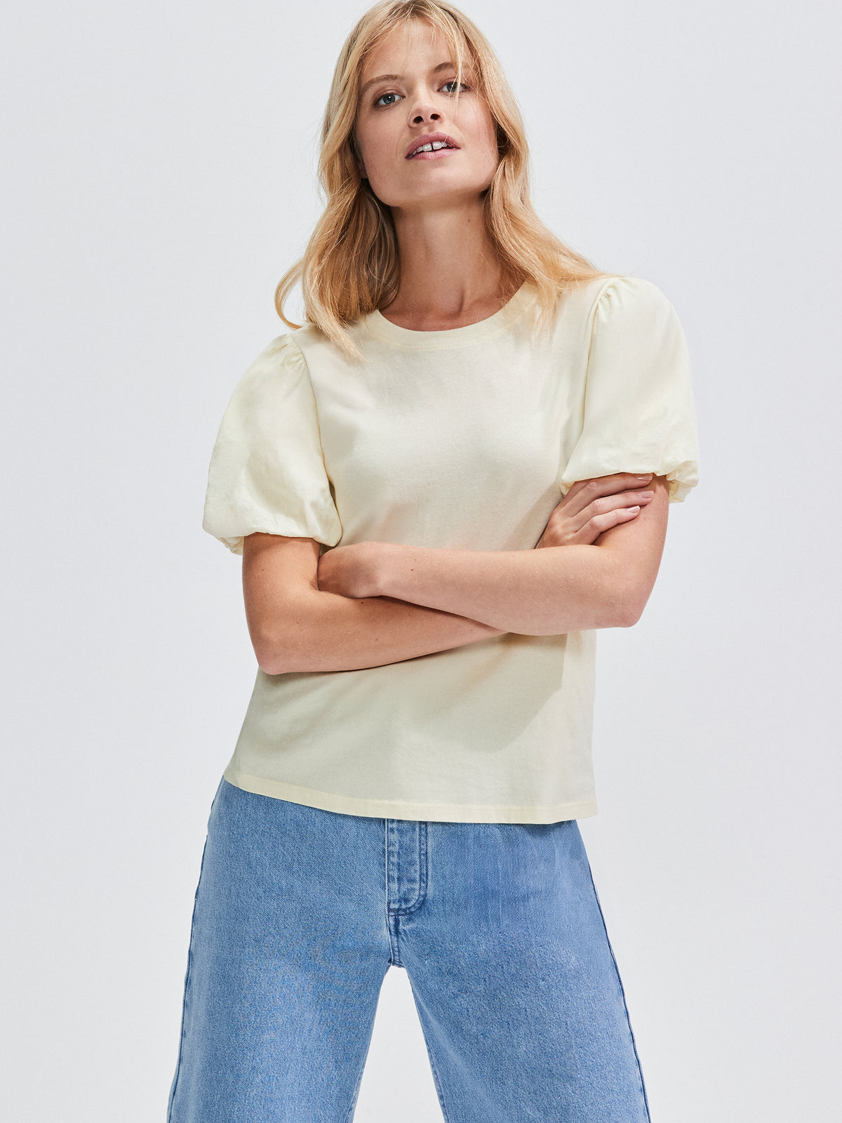 Buttermilk Pure Cotton Puff-Sleeve T-Shirt